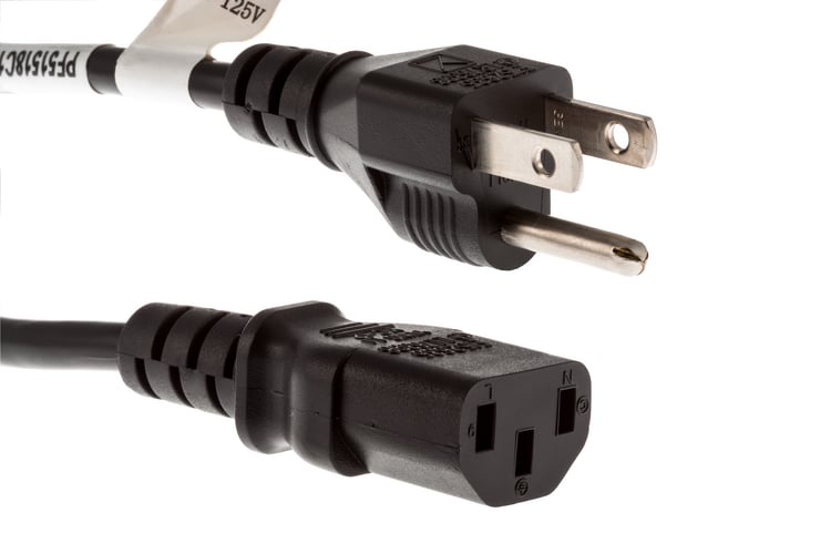AC Power Cord, 5-15P to C13, 18 AWG, 3ft, Black