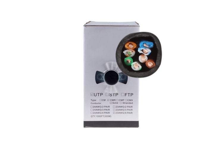 Cat5e Bulk Ethernet Cable, Unshielded, Solid, CMR, Pull Box, 1000 ft, 350 Mhz, Black