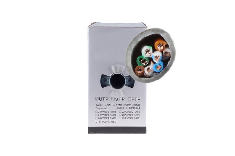 Cat5e Bulk Ethernet Cable, Unshielded, Solid, CMR, Pull Box, 1000 ft, 350 Mhz, Gray