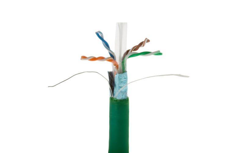 Cat6 Bulk Ethernet Cable, Shielded, Solid, CMR, Spool, 1000 ft, 550 Mhz, Green
