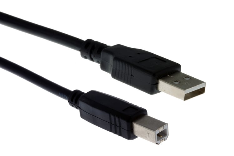 USB 2.0 A to B Cable, Black, 15ft