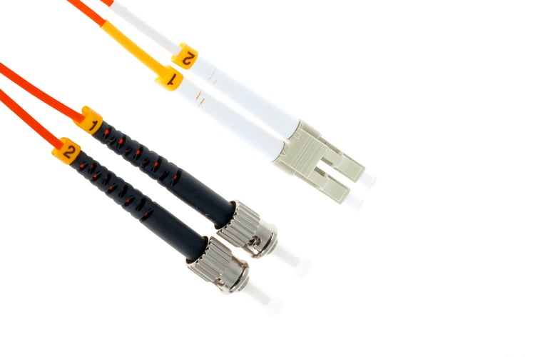 LC to ST Multimode Duplex 50/125 OM2 UPC Fiber Patch Cable, 1 Meter