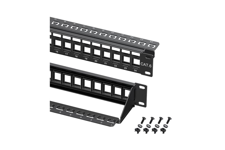 24 Port Network Closet Cleanup Kit, Patch Cables, Cable Manager, Velcro Ties