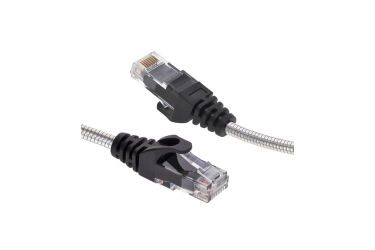 Cat6A Slim Armored Ethernet Patch Cable, Stainless Steel, 5ft