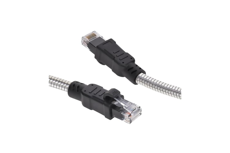Cat6A Armored Ethernet Patch Cable, Stainless Steel, 50ft