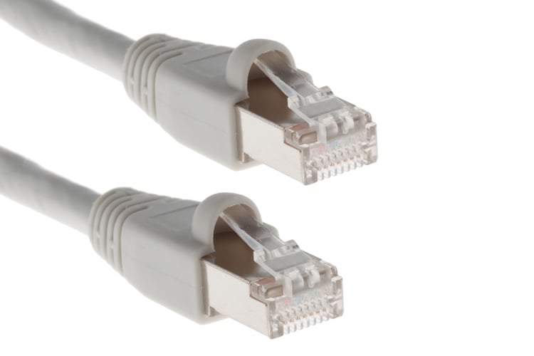 Cat6A Shielded Ethernet Patch Cable, Half-moon Boot, 25 ft, Gray