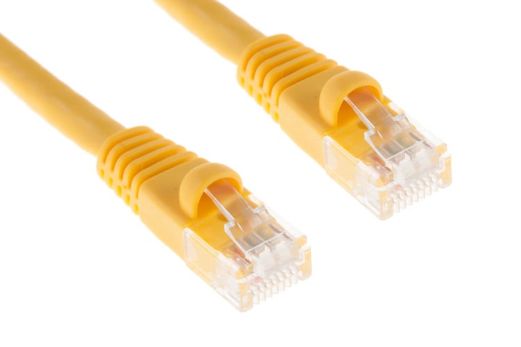 Cat6A Shielded Ethernet Patch Cable, Half-moon Boot, 2 ft, Yellow