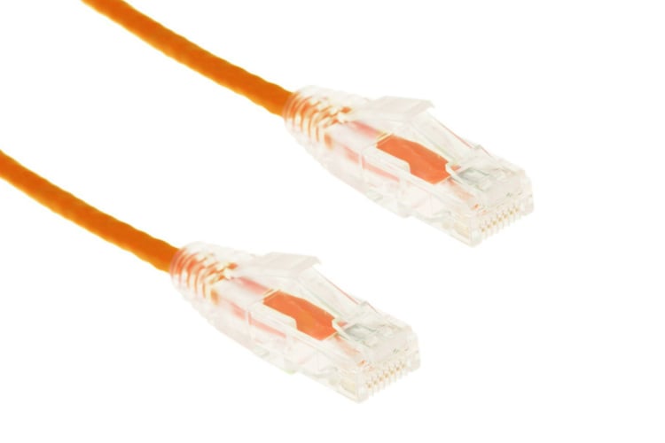 Cat6A Slim Snagless Ethernet Patch Cable, 30ft, Orange